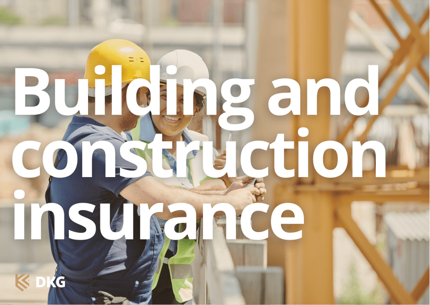 Image of two construction workers on a building site with the heading building and construction insurance