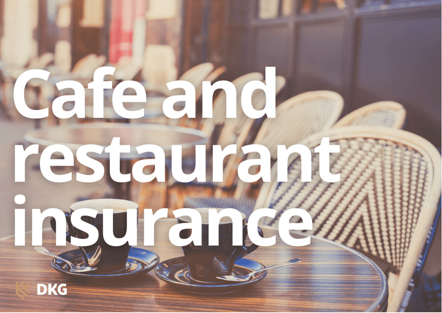 Image of cafe with French cafe chairs and tables and two coffee cups with the heading cafe and restaurant insurance